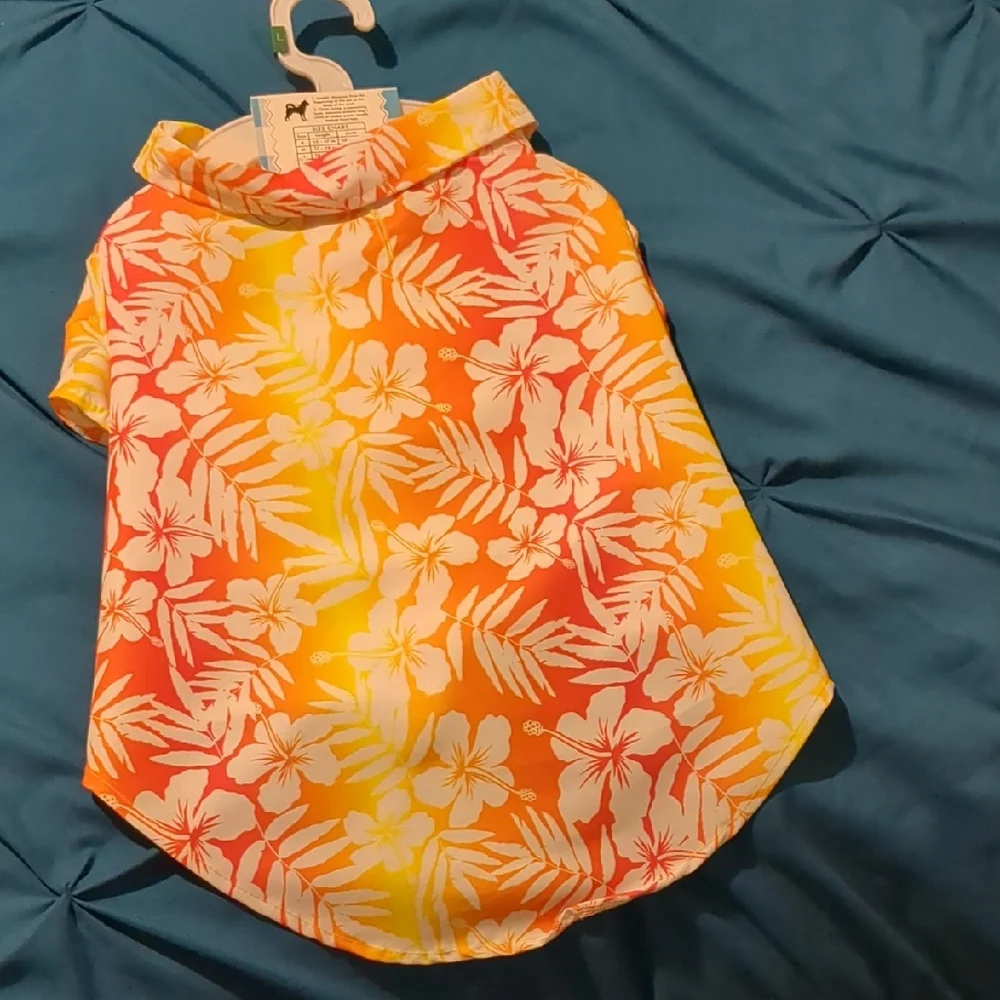 🌸 NWT Tropical Hawaiian Floral Dog Shirt Orange Yellow Pet Tee Size Large
